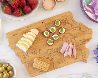 Iowa CUSTOM Personalized State Shaped Cutting Board and Charcuterie-Gifts For Her/Him-Housewarming Gift-Custom Gifts For Family/Friends