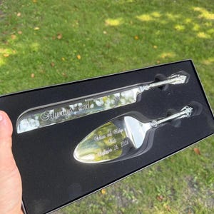 Engraved Wedding Cake Knife and Server Set, Romance Pattern