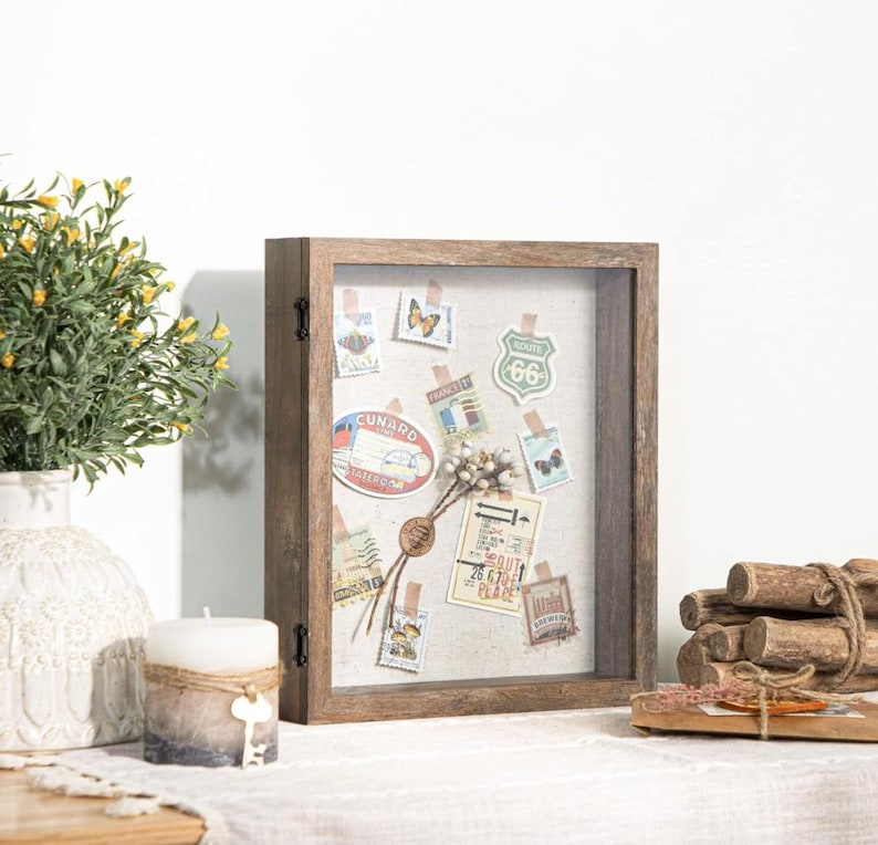 Laser Engraved Brown Shadow Box, Rustic Wood Frame, Hinged Door (8x10 ...