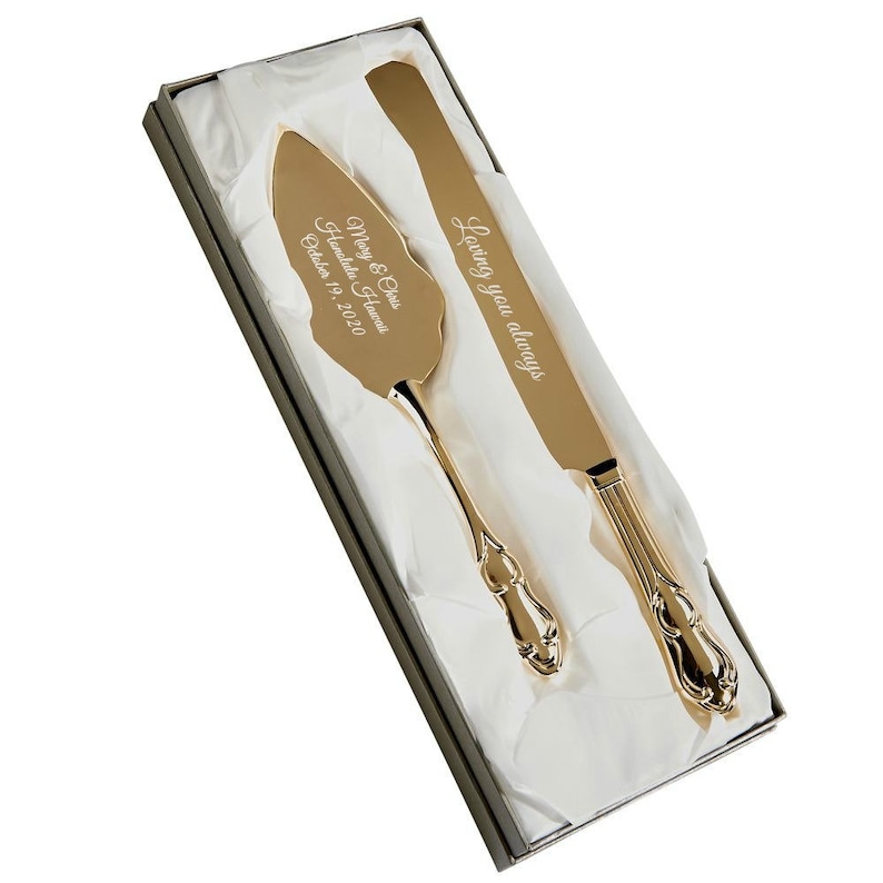 Gold Engraved Wedding Cake Server and Knife Set Elegant Server Etsy