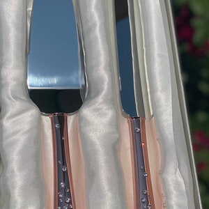 Engraved Rose Gold Cake Server Set With Crystals, Rose Gold Wedding Decor, Rose Gold Server, Bridal Gift, Pink Rose Gold Wedding Decor image 5