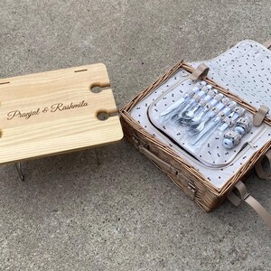 Multifunctional Engraved Wicker Picnic Basket Set With Blanket and ...