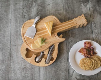 Personalized Guitar Design Cheese Board with Cheese Tools