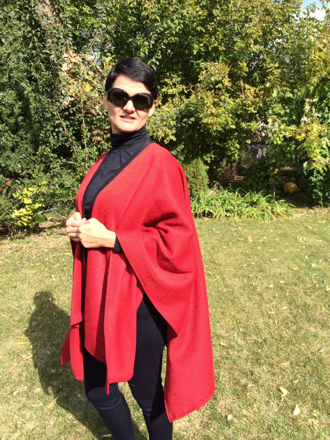 Red Sweater Cape/poncho Women's Cape Wrap Cloak Etsy