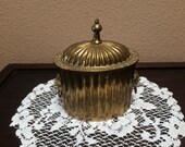 BRASS LIDDED BOX, Brass Ribbed Box, Brass Tea Caddy Oval Box