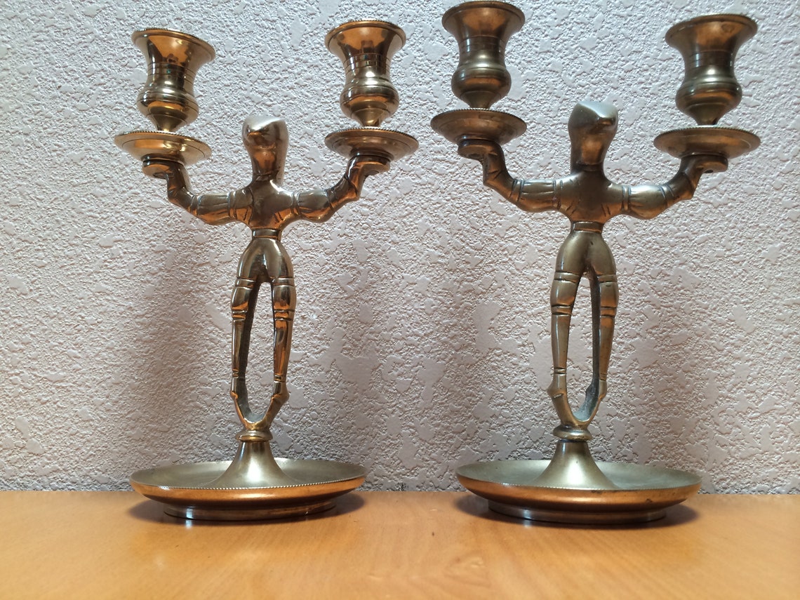 BRASS MEN CANDELABRAS Pair of Brass Acrobat Candle Holders Etsy