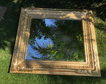 RECTANGULAR ORNATE MIRROR, Large Gold Ornate Framed Mirror, Gold Molded Resin Hanging Mirror