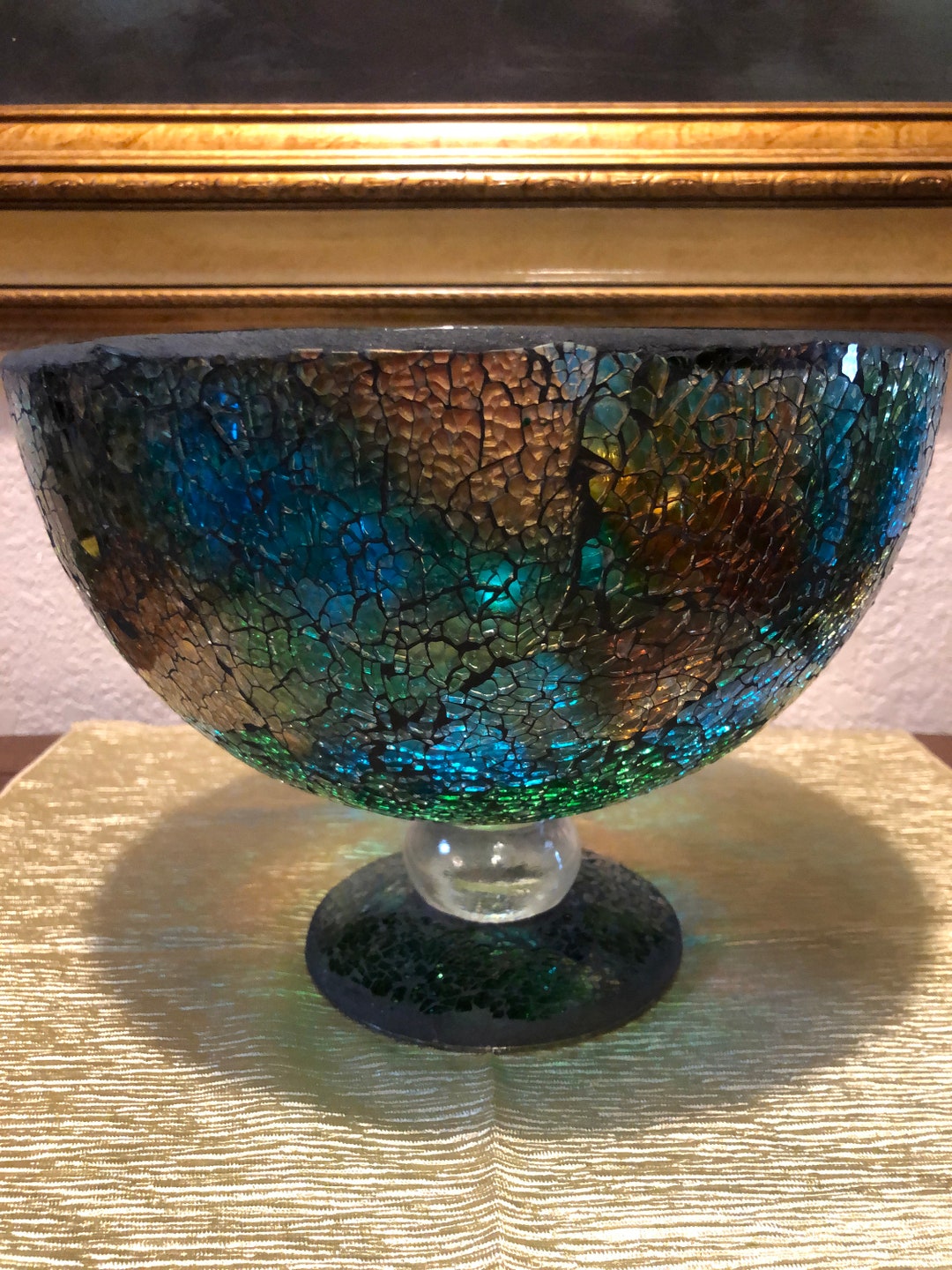 KALEIDOSCOPE GLASS BOWL Hand Blown Stain Glass Pedestal Bowl Etsy