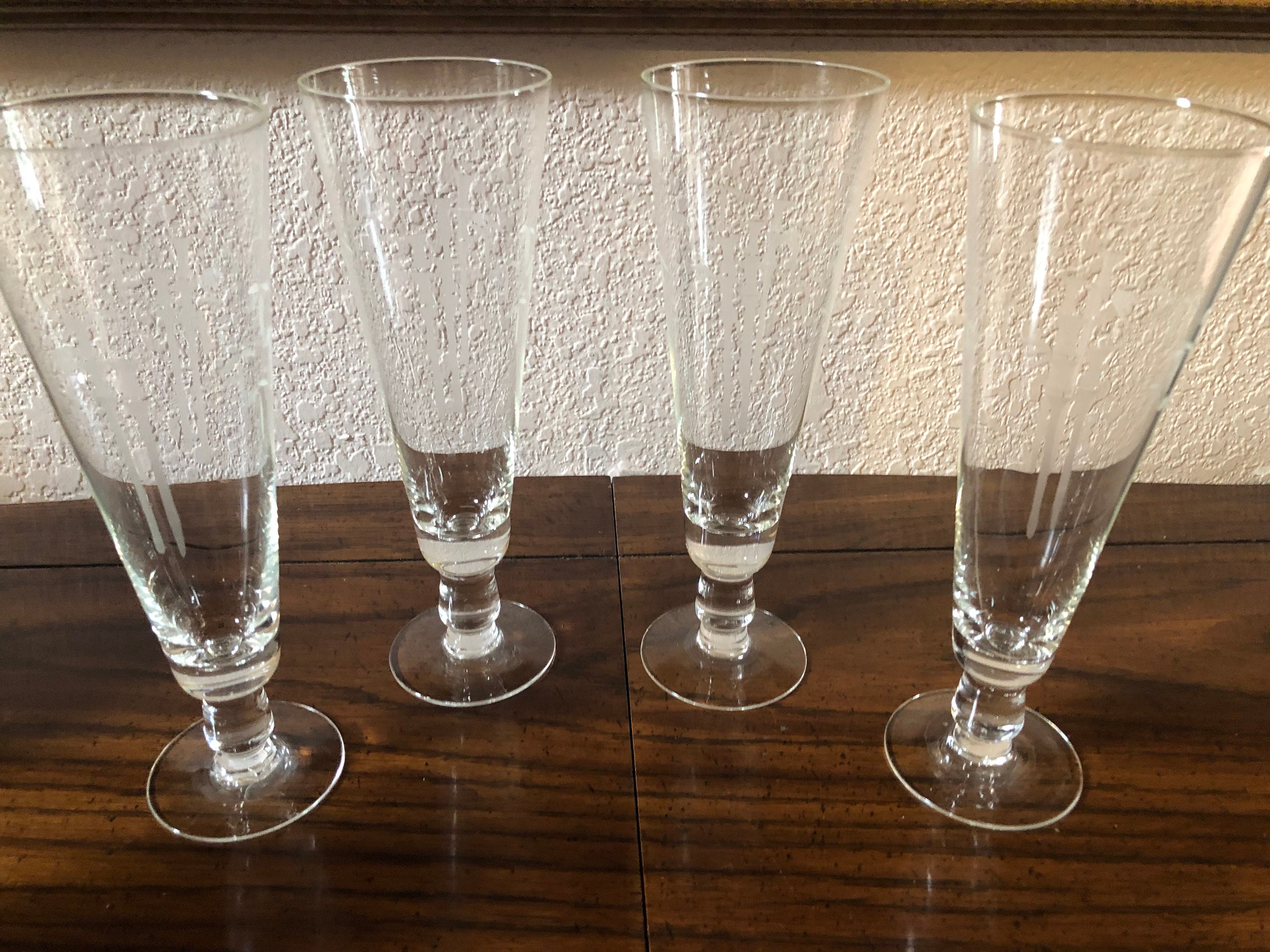 Lot of Noritake Crystal Glass Bamboo Etched Pilsner Barware