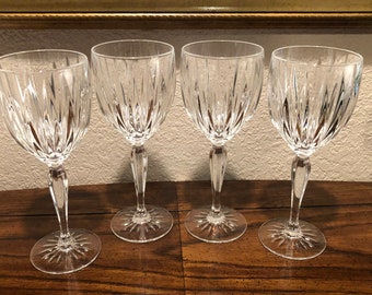FOUR CRYSTAL GOBLETS, Four Crystal 8oz. Goblets, Four Double Old Fashioned Crystal Cut Goblets