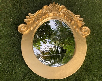 GOLD OVAL MIRROR, Gold Lame Oval Wall Mirror, Oval Gold Mirror, Hanging Cameo Mirror