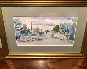 ORIGINAL CITYSCAPE WATERCOLOR, Beautiful Day in California, Signed K.G.R. and Dated 1998 Wall Art