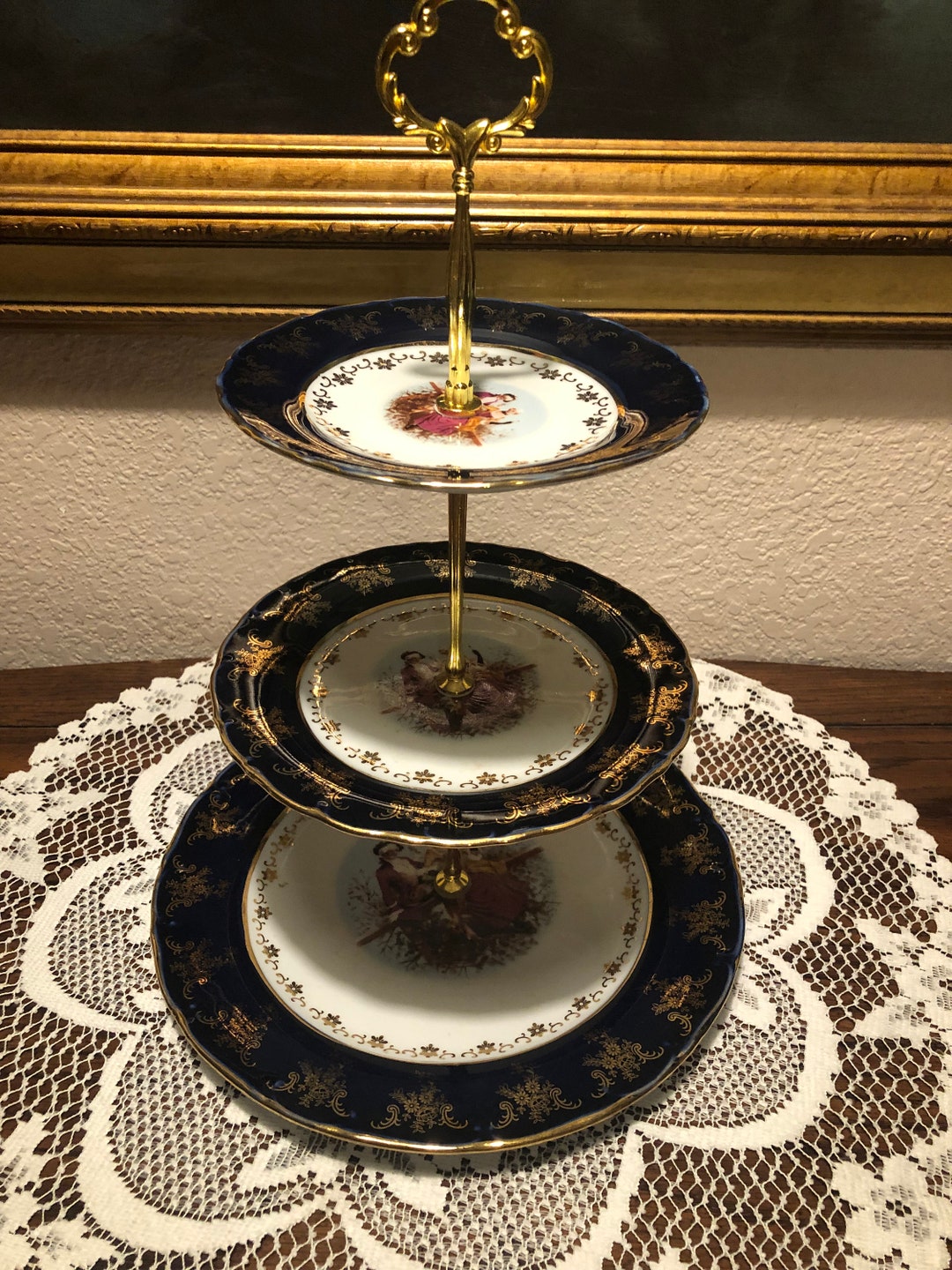 PORCELAIN TIER SERVER Three Plates Dessert Stand Fine Etsy