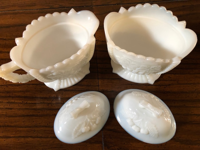 Milk Glass CREAMER and SUGAR BOWL Set of Creamer and Sugar Etsy