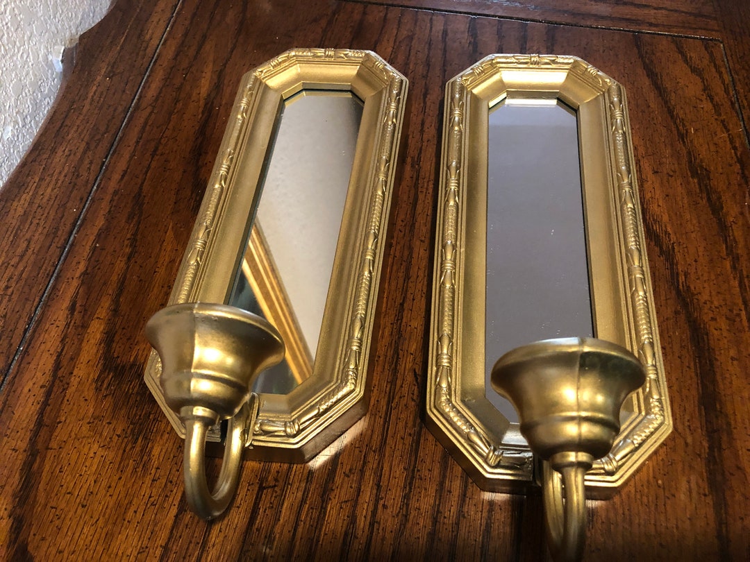 GOLD MIRROR SCONCES Mirror Wall Sconces Pair of Wall Mirror - Etsy