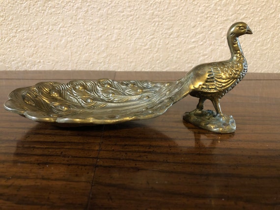 SOLID BRASS PEACOCK, Brass Peacock Dish, Drop Dish