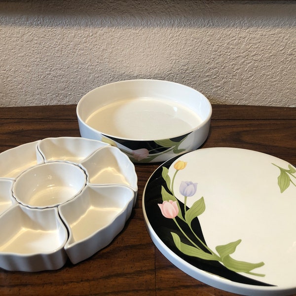 HANKOOK TULIP SERVER, Tulip Lidded Porcelain Multi Food Server, Round Hankook Insert Serving Dish