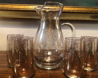 GOLD SPARKLE GLASS Set, Pitcher and Four Tumbler Glitter Glass Set, Glamorous Pitcher 5 Pcs. Set