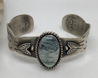 Mystic Sage Variscite Turquoise Cuff Bracelet Sterling Silver, Handmade Jewelry