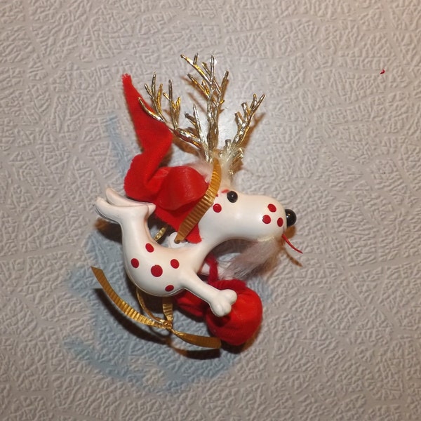 Vintage Plastic Snoopy/Reindeer Christmas Ornament