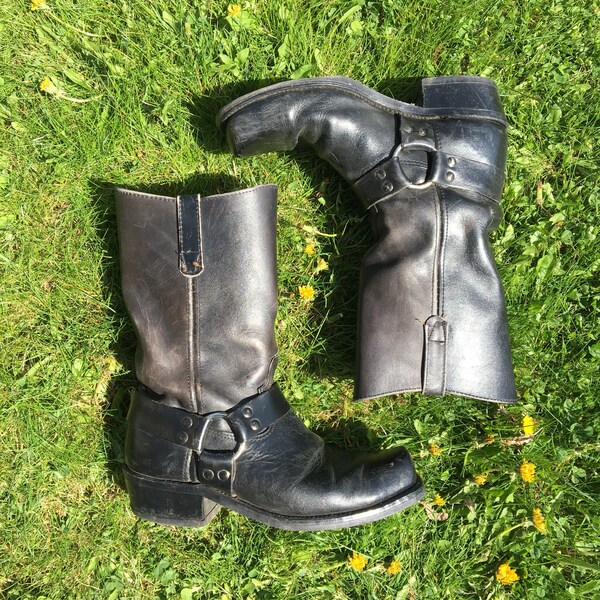 Vintage Biker Boots - Size 9 Mens - Square Toe Boots - Cowboy Boots - Motorcycle boots - Double H Boots - Vintage Clothing - Footwear -