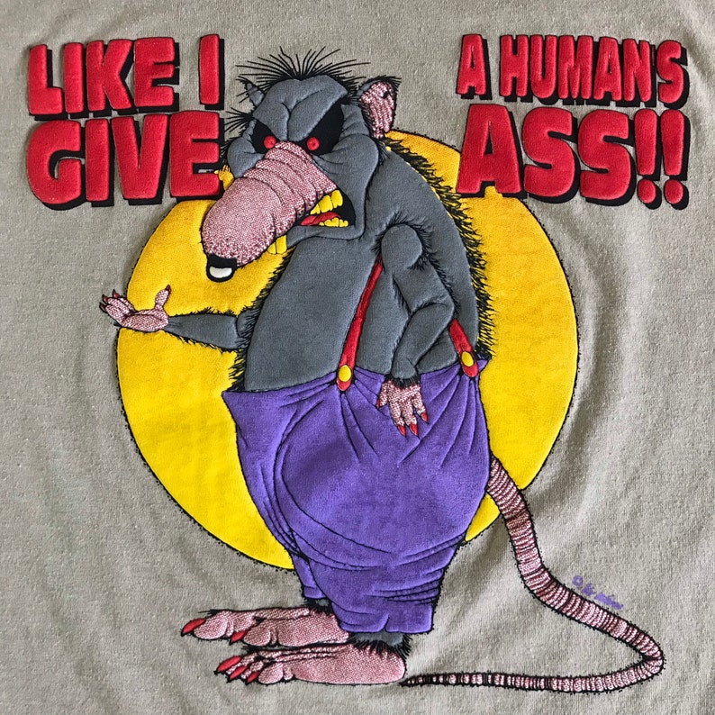 Vintage Tees Beige - Vintage Clothing Vintage 90s Rat T shirt Sustainable Large 90s Clothing Eco Friendly
