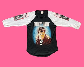 Camiseta raglán vintage de Corey Hart de los 80 (talla pequeña) - Camiseta de gira de la banda