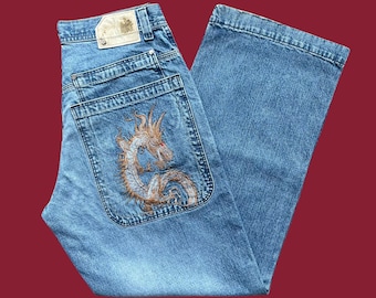 Vintage JNCO Low Down Tribal Dragon Jeans 32X32 - Y2K Baggy Jeans -