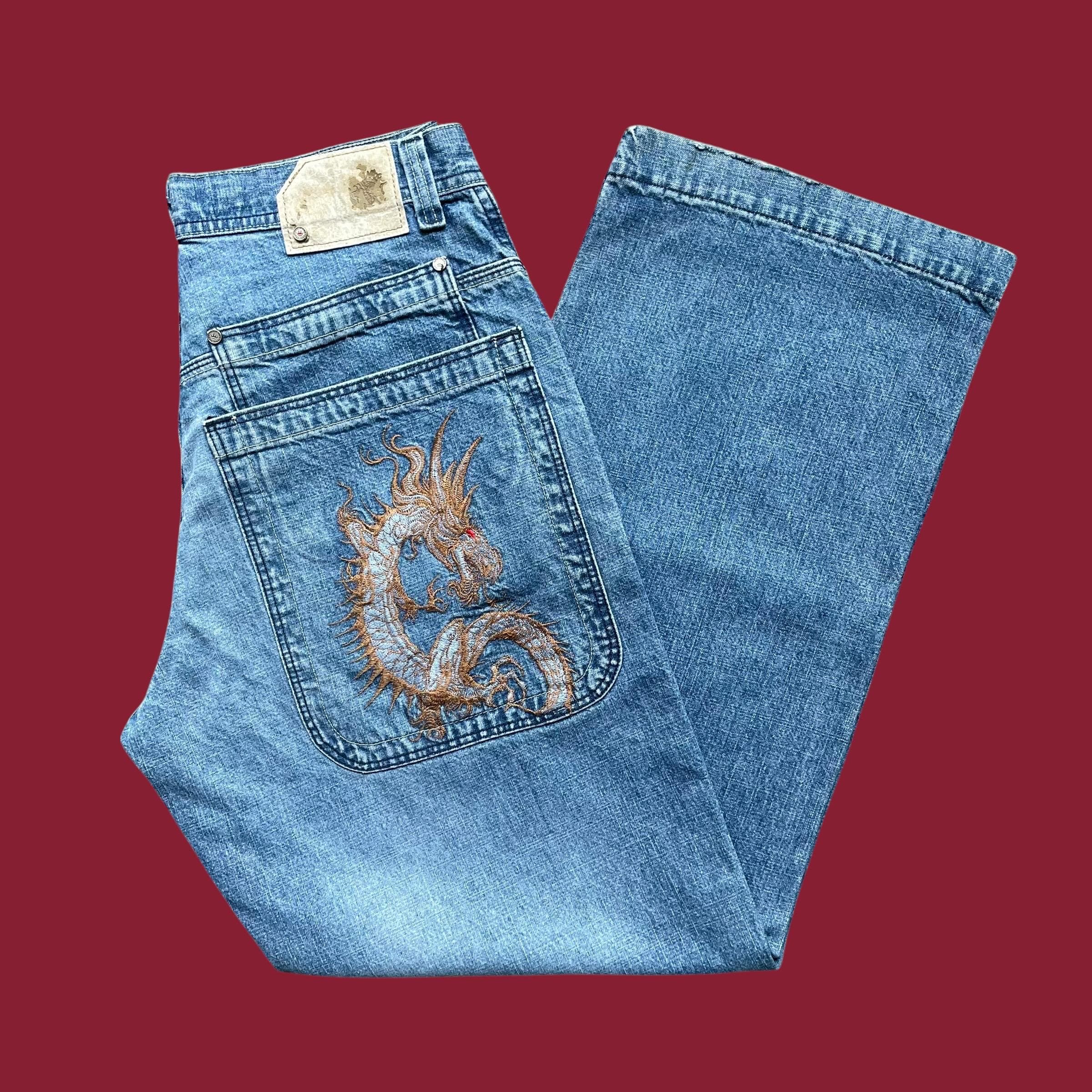 Vintage JNCO Low Down Tribal Dragon Jeans 32X32 - Y2K Baggy Jeans