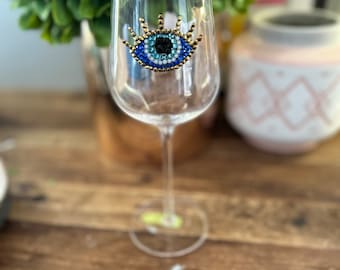 Blue Eye, Evil Eye Rhinestone Bling Wine Glass, glam wine glass, sparkle wine glass, pretty wine glass, wine lovers, gift for her