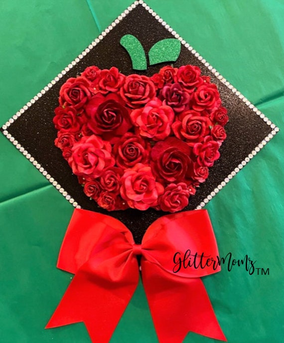 Teacher Apple Graduation Cap Topper Decoration With Flowers | Etsy