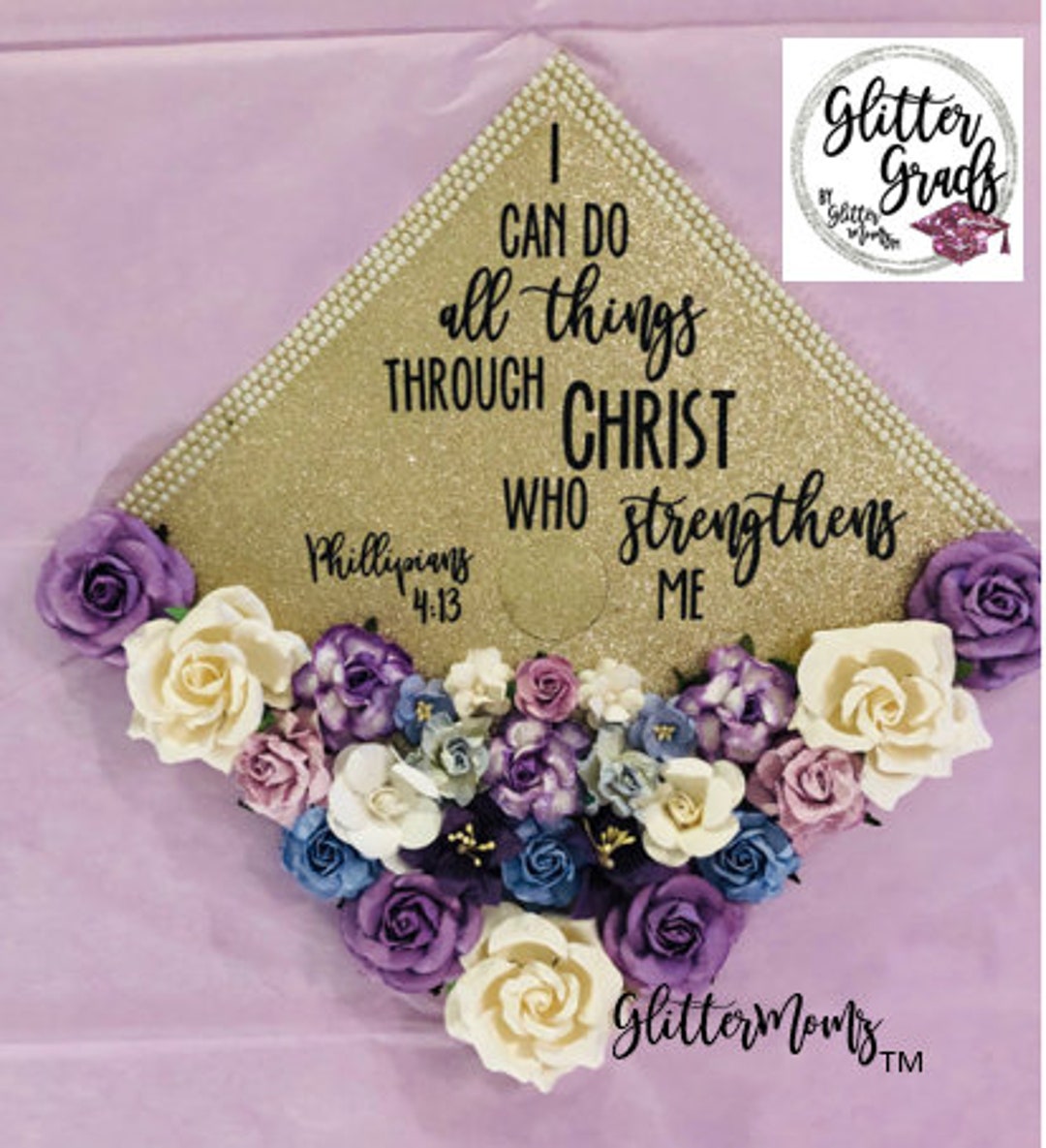 Customizable Christian Graduation Cap Topper: Floral Design - Etsy