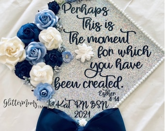 Perhaps This is the Moment Graduation Cap Topper Decoration- with flowers, border and bow