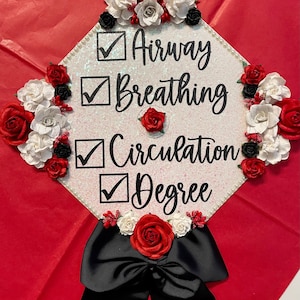 Airway Breathing Circulation ABC Graduation Cap Topper Decoration- with flowers, border and bow