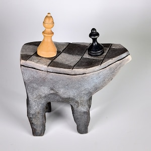 Ceramic Lidded Box With Chess , handmade, OOAK