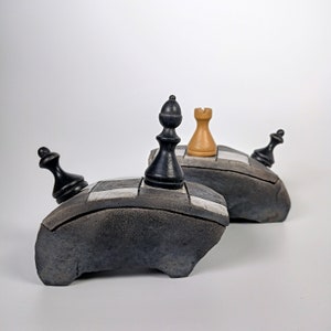 Ceramic Lidded Box With Chess , handmade, OOAK