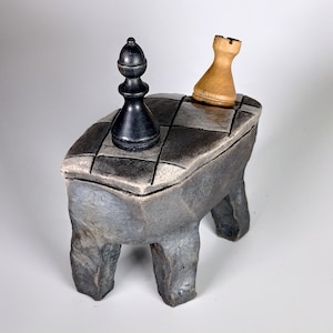 Ceramic Lidded Box With Chess , handmade, OOAK