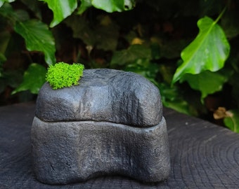 Raku ceramic lidded box, with Real Reindeer Moss, Your Own Tiny Zen Garden, one of a kind, OOAK