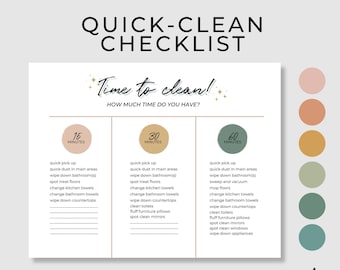Quick Cleaning Cards | Printable Cleaning Checklist by Room | Cleaning Checklist