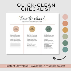 Quick Cleaning Cards | Printable Cleaning Checklist by Room | Cleaning Checklist