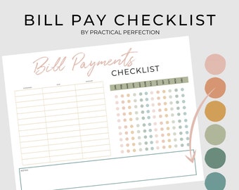 Monthly Bills Checklist | Bill Pay Calendar | Bills Planner Printable
