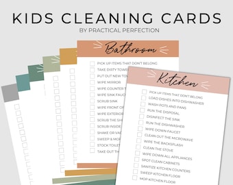 Kids Cleaning Cards | Printable Cleaning Checklist by Room | Cleaning Checklist