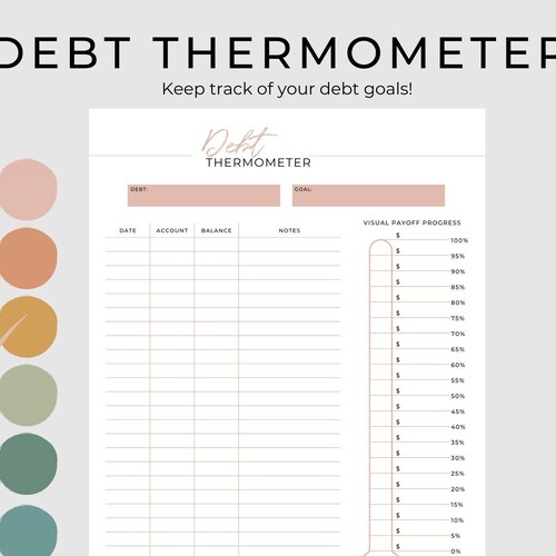 Debt Thermometer Printable Debt Tracker Printable Finance Etsy