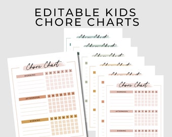 EDITABLE Kids Chore Chart | Responsibility Chart | School Chart | Kids Schedule - Includes 7 colors!