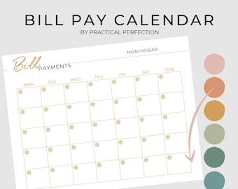 Bill Pay Calendar | Bills Planner Printable | Bills Calendar | Monthly Bills Checklist