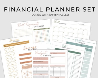 Financial Planner - SET of 10 PAGES | Debt Tracker | Savings Tracker | Monthly Budget | Financial Tracker