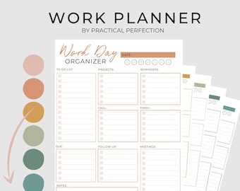 Arbeitsplaner | Undatierter druckbarer Work Day Organizer | Projektplaner | Produktivitätsplaner