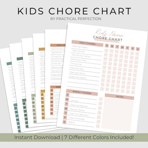 EDITABLE Kids Chore Chart | Responsibility Chart | School Chart | Kids Schedule - Includes 7 colors!