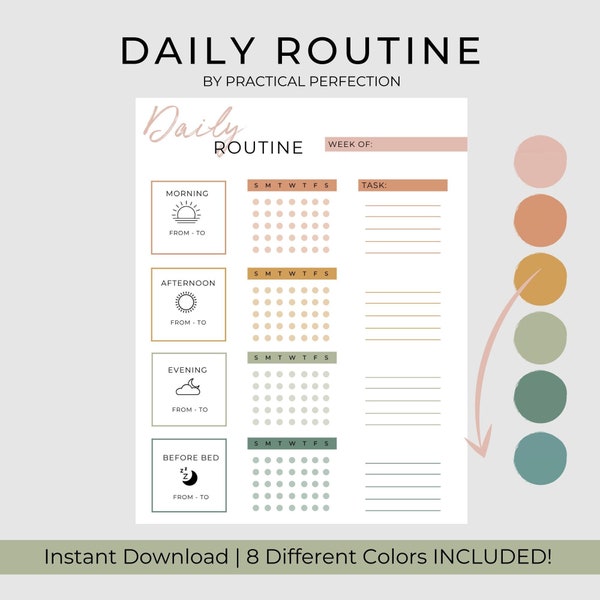 Undated Printable Daily Routine Planner Pages PDF | Cute Daily Planner Template | Routine Planner