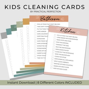 Kids Cleaning Cards | Printable Cleaning Checklist by Room | Cleaning Checklist